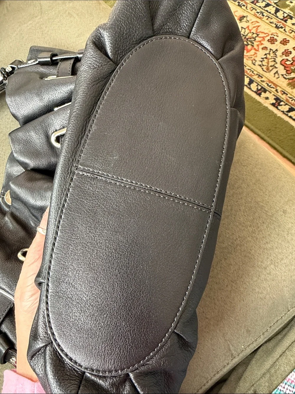 Cole-Haan Black Leather Drawstring Shoulder Bag, EUC